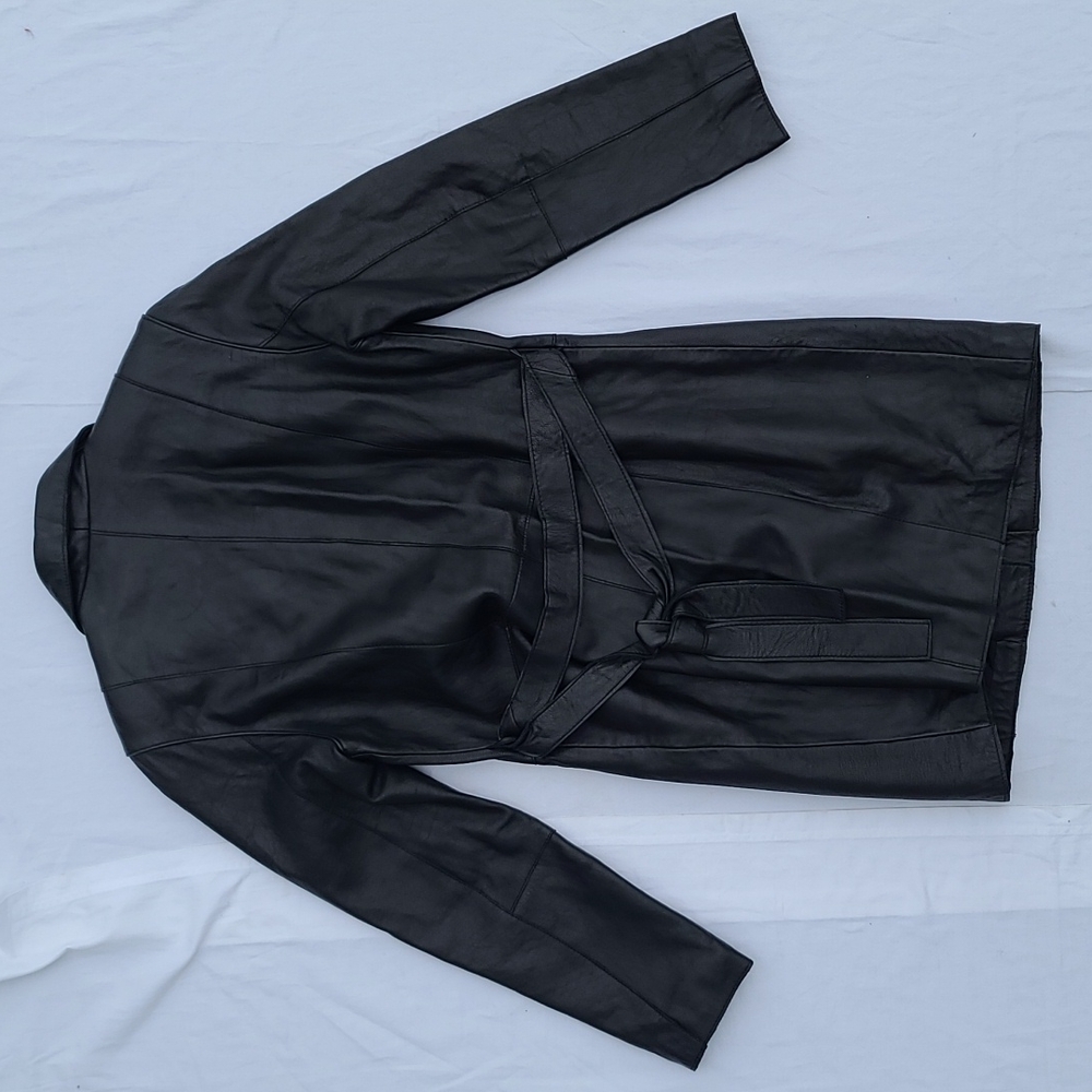 Black Leather trench coat I.N.C. medium - Picture 5 of 7
